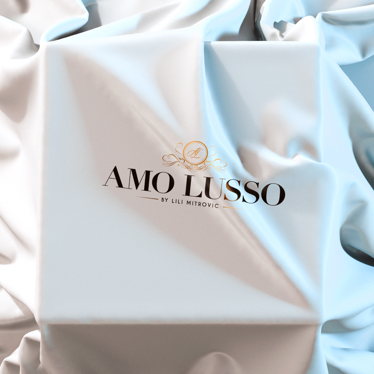 Branding, logo design, web design, social media marketing art, catalogue, stationery & package design for Amo Lusso bridal atelier by Lili Mitrovic.